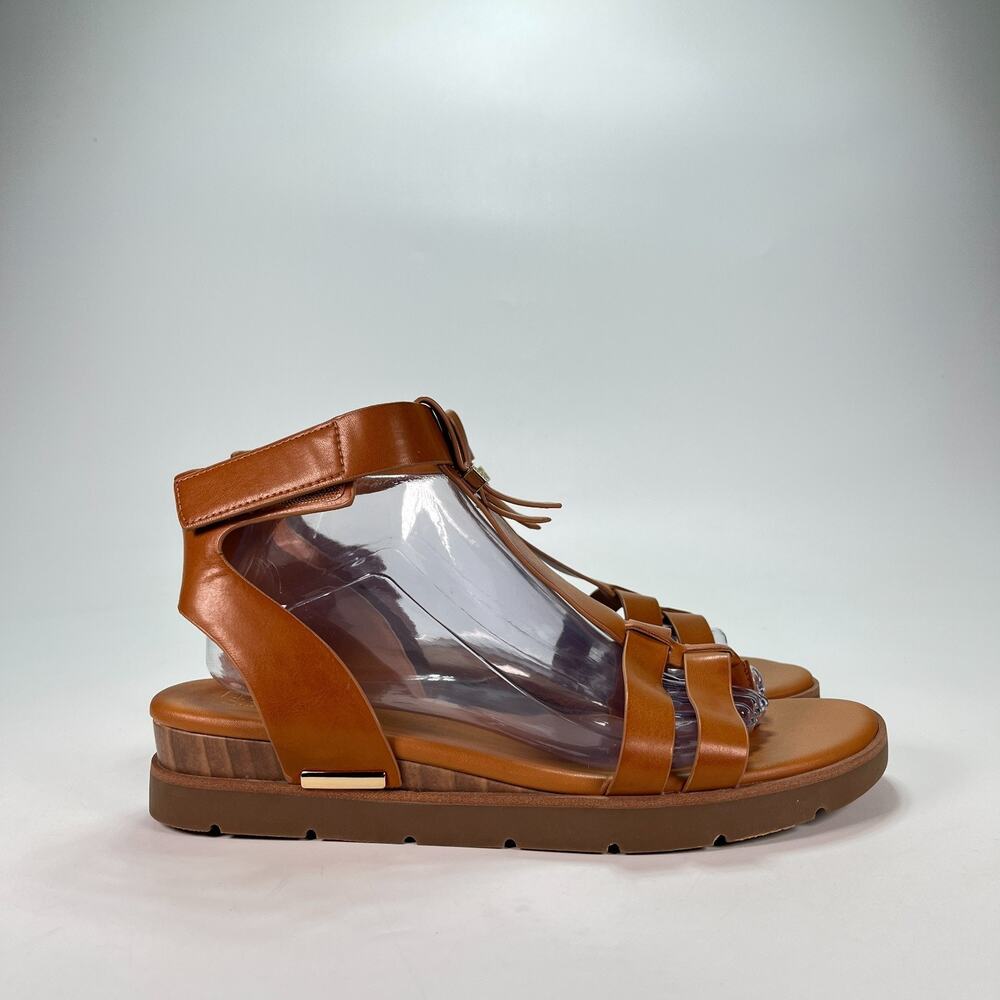 Franco Sarto Dosha Brown Flatform Gladiator T-strap Wedge Sandals Women's Sz 11M